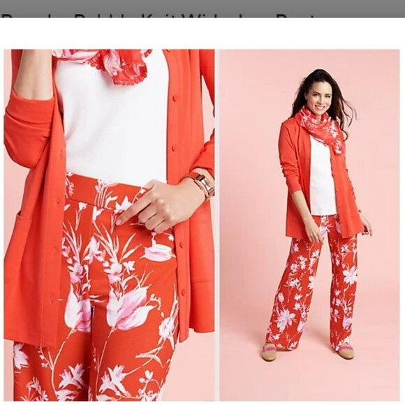 Isaac Mizrahi Live, Red Floral pebble knit, wide-leg pant, Sz 3X, NIB - Picture 2 of 6